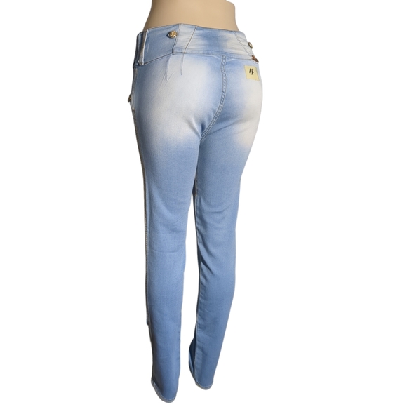 *NEW* Colombian Authentic High Rise Skinny Wash Distress Butt Lifter Blue Jeans - Picture 6 of 13